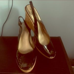 Patent Black Leather Wedges